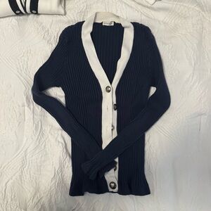 Boston Proper Navy and Cream Cardigan Sweater